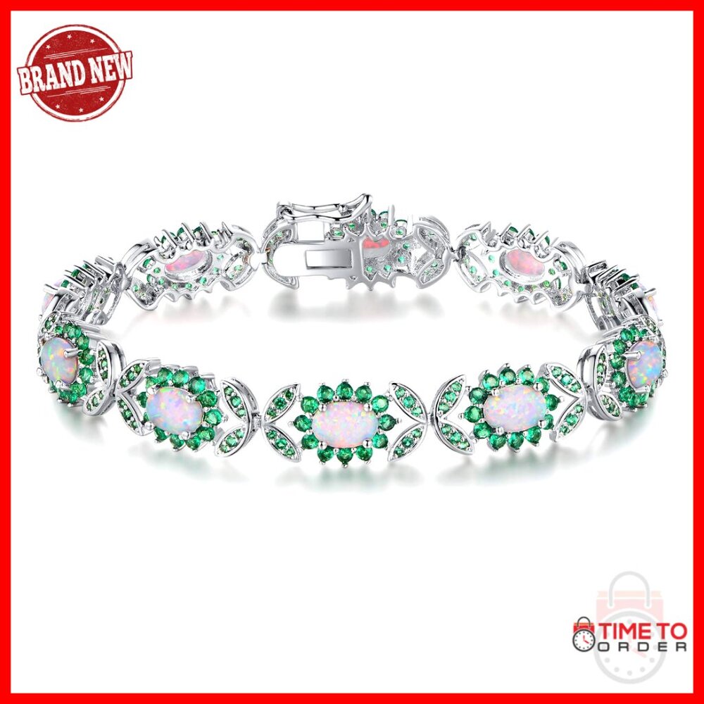 18k Gold Plated Created Opal Tennis Bracelet, 8 Inch Chain